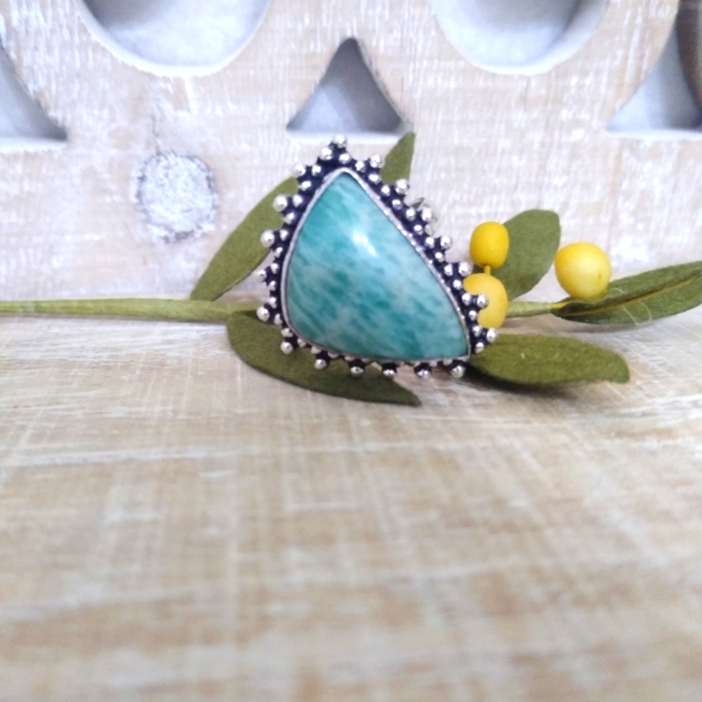 AMAZONITE GEMSTONE SILVER RING NWOT